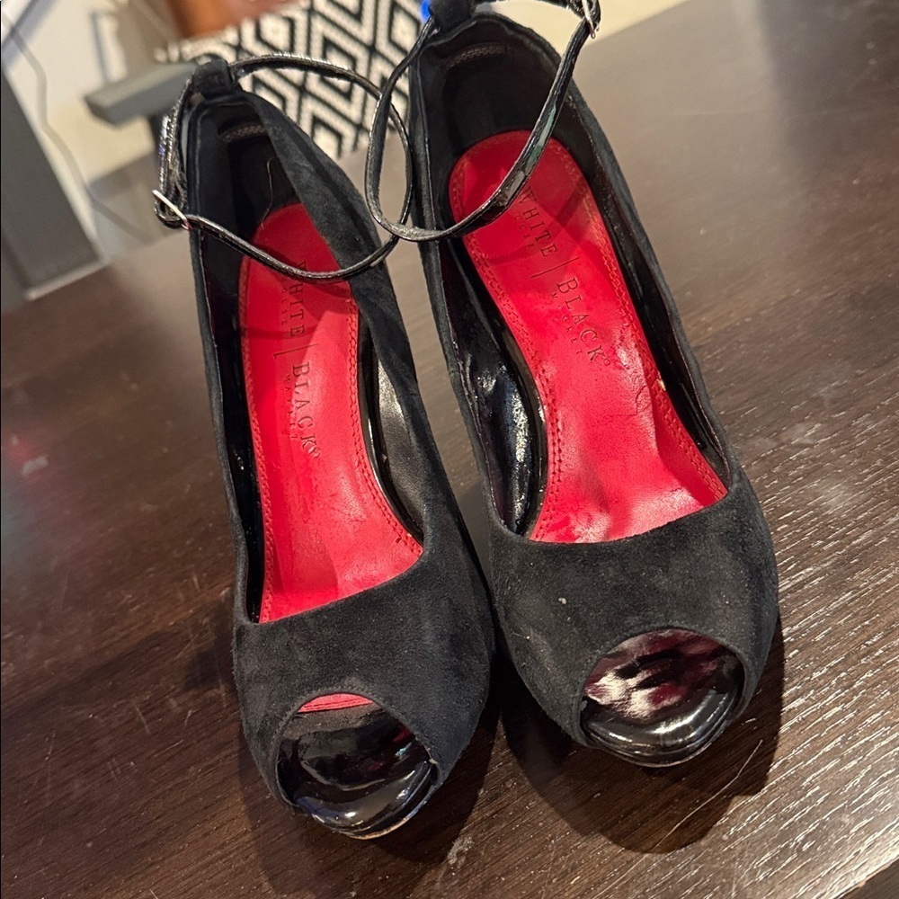 Black Peep-Toe Wedge Heels with Leopard Print whbm sz 8 White House market - Picture 4 of 6